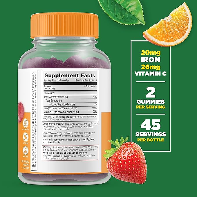 Lifeable Vitamin D 5000 IU + Iron with Vitamin C Gummies Bundle - Great Tasting Vitamin Supplement Gluten Free GMO Free Chewable Gummy