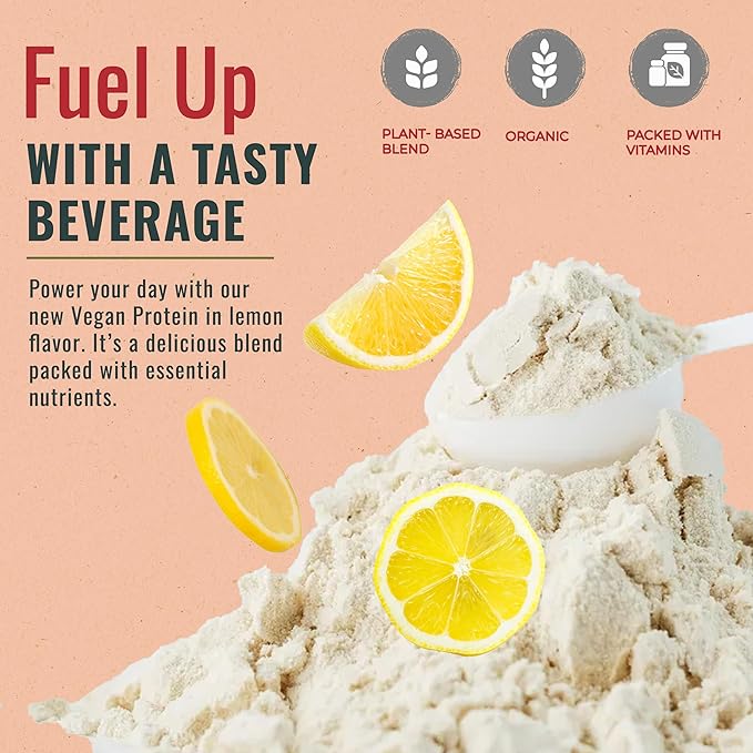 Fuel Vegan Protein Powder Lemon - 21g of Protein Each Serving Delicious Plant-Based Blend for Muscle Growth Crafted from Pea with Vegan D3 No Artificial Flavors Gluten-Free