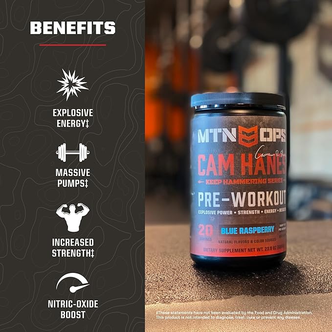 MTN OPS Magnum Clear Blue Raspberry Coconut &amp Cam Hanes Keep Hammering Series Preworkout