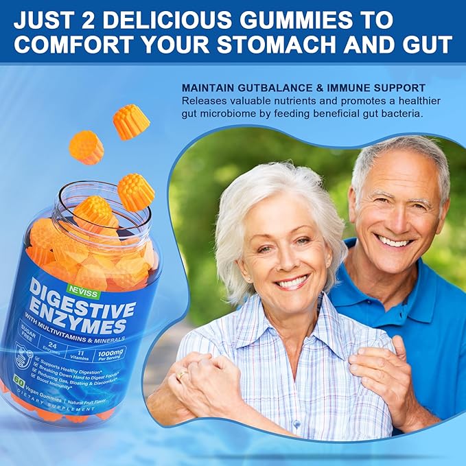 NEVISS Psyllium Husk Prebiotic Fiber Gummies - 7G Fiber with 2000mg Prebiotic Fiber Blend &amp Multivitamins - Inulin Fos Guar Gum &amp Multi Digestive Enzymes Vitamin Gummies Chewable