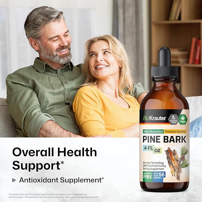 BIO KRAUTER® Pine Bark Extract for Circulatory &amp Antioxidant Support - Vegan French Maritime Pine Bark Herbal Supplements - Natural Antioxidants &amp Skin Support - 400 mg per Serving 4 Fl. Oz.