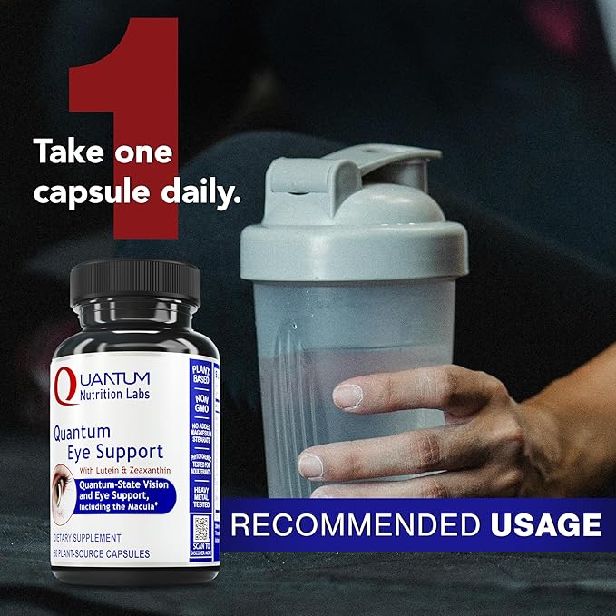 Quantum Nutrition Labs Eye Support - Eye Health Vitamins Lutein and Zeaxanthin Eye Supplements for Adults and Seniors Supports Macular Health Contains Bilberry and Carrot - 60 Vegetarian Capsules