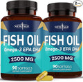 NEW AGE Omega 3 Fish Oil 2500mg Supplement Non GMO - EPA DHA Fatty Acids Gluten Free (180 Softgels (Pack of 2))