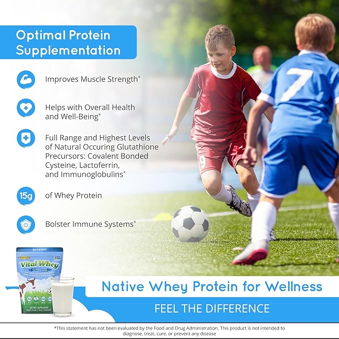 Grass-Fed Whey Protein Powder for Immune Vitality Natural Cocoa 2.5lbs (56 Servings) 15g Protein Per Serve Vital Whey Clean Holistic Wellness Nutrition