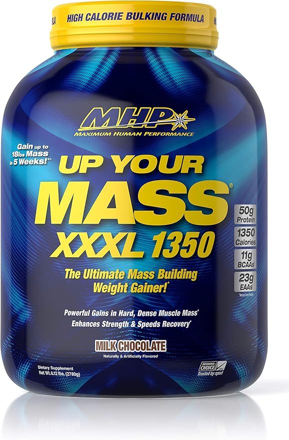 MHP UYM XXXL 1350 Mass Building Weight Gainer Muscle Mass Gains w/50g Protein High Calorie 11g BCAAs Leucine Milk Chocolate 8 Servings