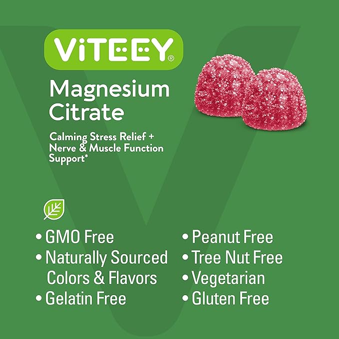 VITEEY Magnesium Gummies for Adults - 66mg of Magnesium Citrate Gummy for Calm Sleep Nerve &amp Muscle Function Support - Vegetarian Gluten Free - 120 Count