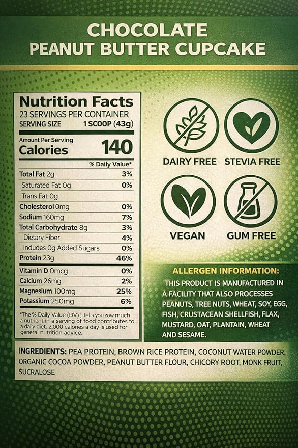 Vegan Protein Powder | All-in-One | W/Prebiotics Gut Health Electrolytes | Chocolate Peanut Butter | 23 Servings | Gluten-Free Lactose-Free Sugar Free Keto