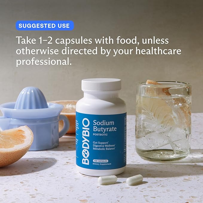 Gut Health Supplement 60 Caps - Butyrate + Sodium | The Ultimate Postbiotic | No Bloating | No Gas | Great Poops | Supports Healthy Digestion | Leaky Gut Repair | No Additives by BodyBio
