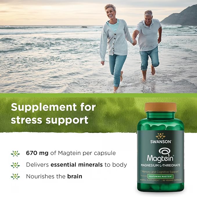 Swanson Magnesium L-Threonate Brain and Cognitive Health Supplement for Professionals Seeking Mental Clarity - 96 mg Magnesium per Serving (90 Vegan Capsules 2 Pack)