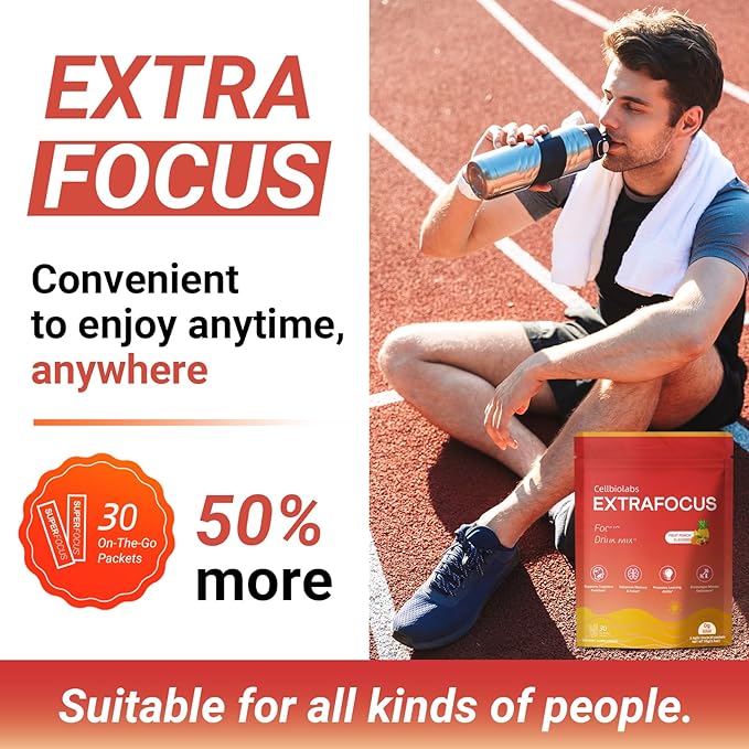 Nootropic Extra Focus Drink Mix 30 Packs On-The-Go Sticks Featuring Alpha-GPC Lion's Mane &amp Rhodiola Sugar-Free Packets Fruit Punch Clean Drink Mix
