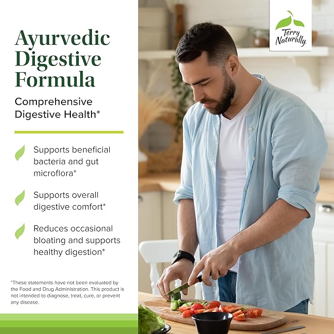 Terry Naturally Ayurvedic Digestive Formula - 60 Vegan Capsules - Promotes Bowel Regularity Gut Microflora &amp Nutrient Absorption - Non-GMO Gluten-Free - 30 Servings