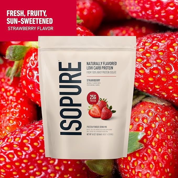 Isopure Low Carb 100% Pure Whey Isolate Protein Powder Lactose Free Gluten Free With Vitamins Strawberry 25g Protein Per Serving 1 Lb 14 Servings (Packaging May Vary)