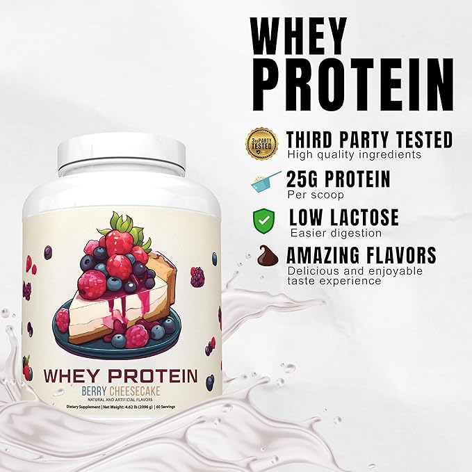 Ekkovision Protein Powder Berry Cheesecake 25 G Whey Protein per Scoop Low Lactose High Protein for Men and Women with Active Lifestyles Perfect for Shakes Smoothies and Recipes 60 Servings