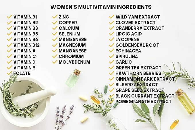 Multivitamin &amp Women's Health Blend - 1000CT Tub - Providing Daily Serving of Vitamins Minerals Womens Health Antioxidants &amp Energy in a Clear Square Grip Jar