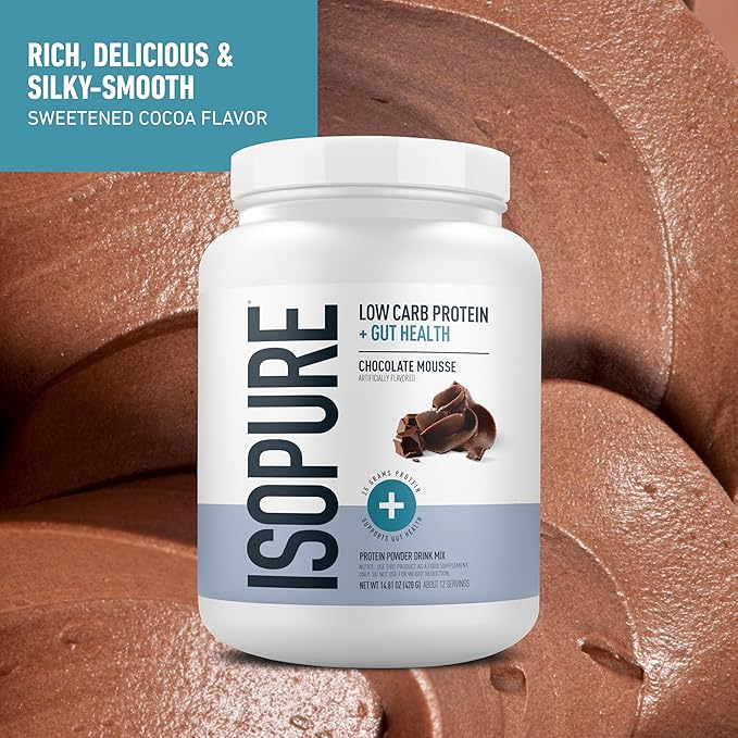 Isopure Protein + Gut Health &amp Immune Support Powder Chocolate Mousse 25g Whey Protein with Prebiotics &amp Vitamins 12 Servings (Pack of 1)