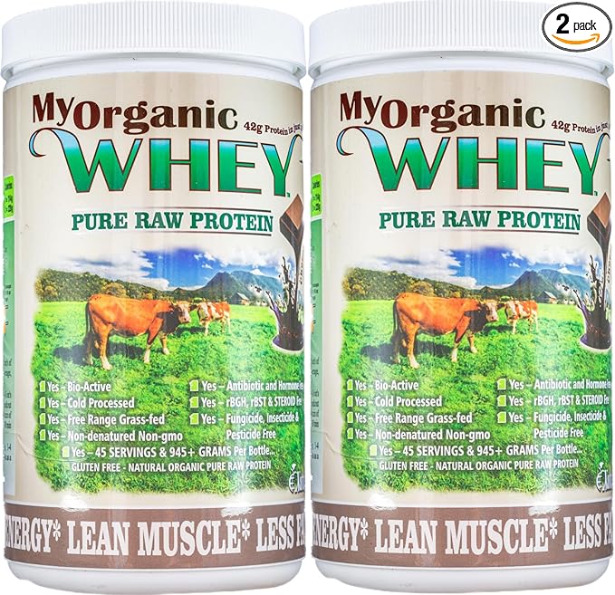 Organic Whey Protein Powder Grass-Fed Cold Process Grade-A Milk rBST Hormone-Free Chocolate Protein Powder No Preservative Pure Whey Protein 42g of Protein in Just 2 Scoops (1 Pound 2 Pack Chocolate)