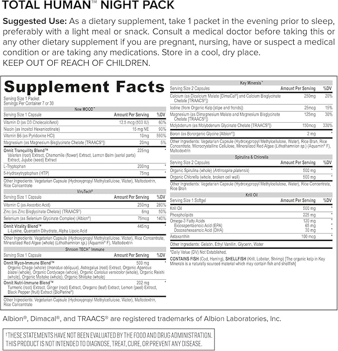 ONNIT Total Human Adult Multivitamin Dietary Supplement Comprehensive Capsule Packs with Day and Night Support Daily Vitamin Packs for Men and Women Dietary Supplement Capsules 30-Day Supply