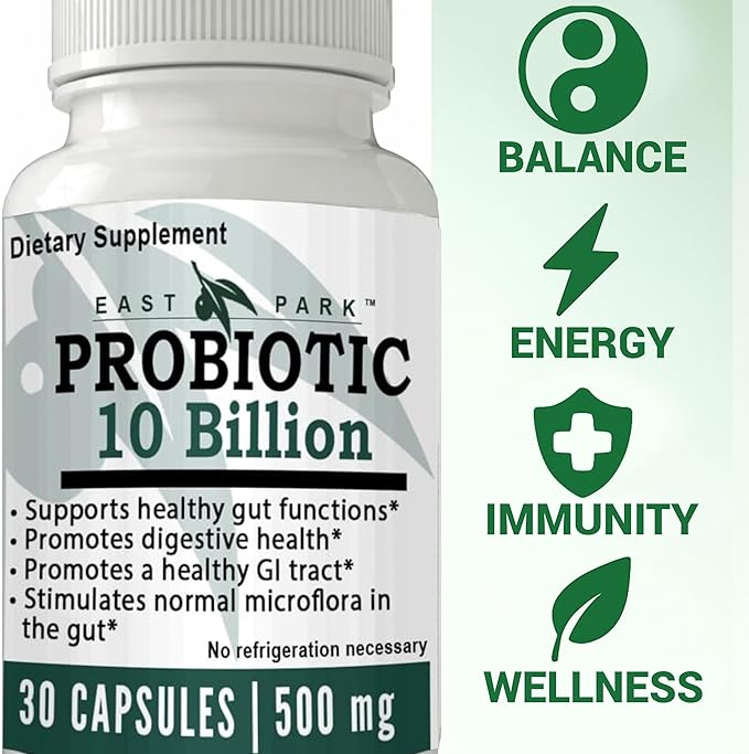 East Park Research d-Lenolate Probiotic Supplement | Probiotic 10 Billion CFUs Supports Gut &amp Digestive Health | Dietary Supplement Probiotics for Women and Men (500mg) 30 Capsules