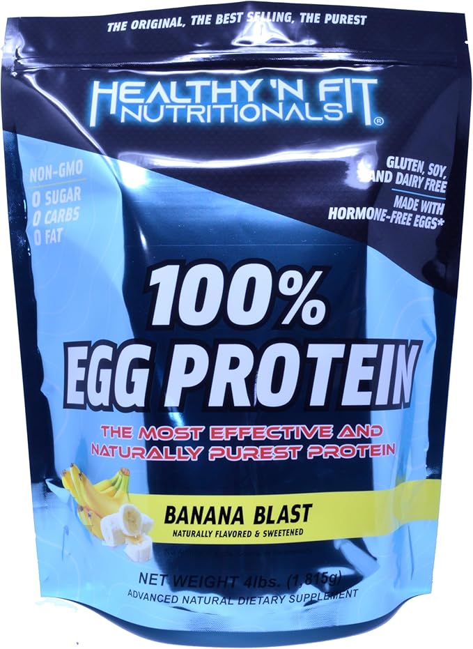 Healthy 'N Fit 100% Egg Protein- Banana Blast (4lb): 100% Egg White Protein. Zero Lactose Zero Sugar.- Ultra Pure Natural Egg Protein Isolate