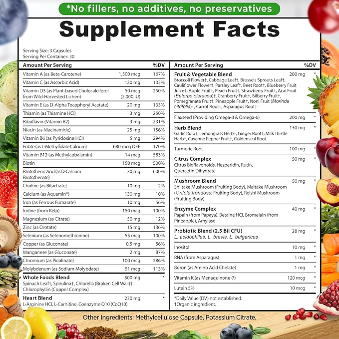 Vegan Whole Food Multivitamin with Iron + Plant-Based Calcium Magnesium Zinc D3 K2 &amp Turmeric – Vegan Daily Support for Energy Bone Health Immunity &amp Overall Wellness Trio