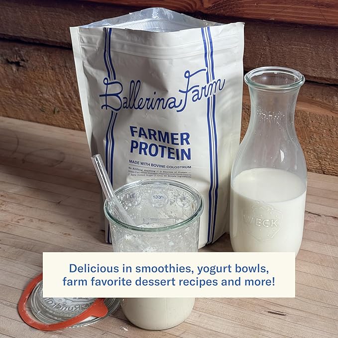 Ballerina Farm Grass Fed Whey Protein Powder Vanilla Chocolate and Strawberry 24g Protein with Collagen Peptides Bovine Colostrum Hemp Hearts &amp Prebiotic Fiber No Added Sugar 60 Servings T