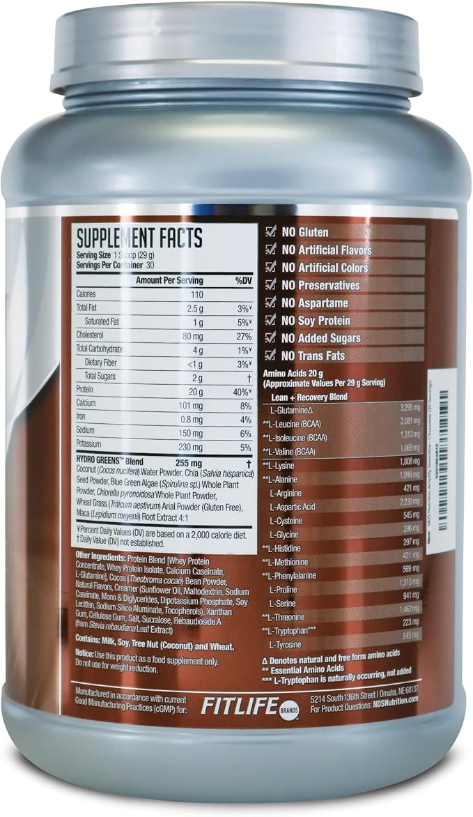AMPLIFY NDS Nutrition Smoothie Premium Whey Protein Powder Shake with Added Greens and Amino Acids - Build Lean Muscle Gain Strength Lasting Energy and Lose Fat - Double Chocolate (30 Servings)