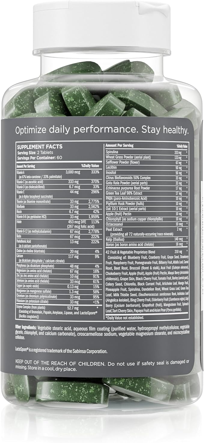 Pure for Men Multivitamin Supplement | Energy Mood Support Strong Bones Antioxidants Minerals | Vitamins A B C D Magnesium Calcium | 42 Fruit &amp Vegetable Proprietary Blend | 120 Vegan Tab