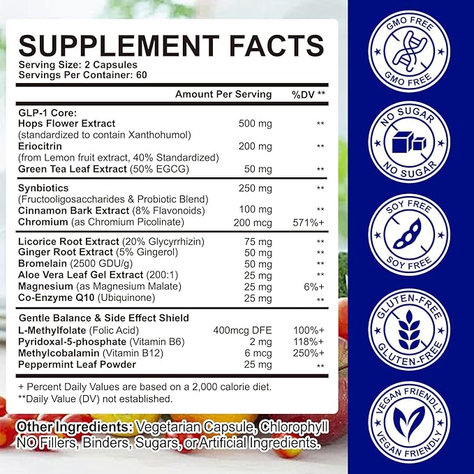 GLP 1 Supplement GLP-1 Probiotic for Appetite Regulate &amp Gut Health Reduce Hunger &amp Cravings for Digestive Promote GLP-1 Production &amp Support Weight Management Vegan for Women &amp Me