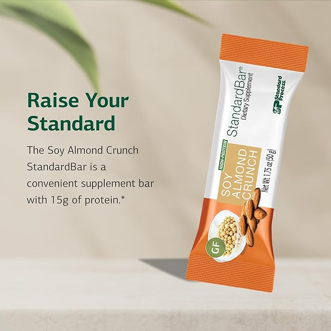 Standard Process - StandardBar Soy Almond Crunch - High Protein Bar for Energy &amp Heart Health - Healthy Snack - Vegetarian Gluten-Free - 18 Bars