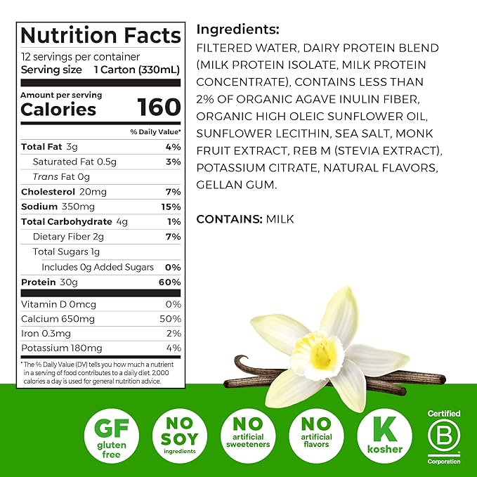 Orgain 30g High Protein Shake Dairy Isolate Milk Protein Vanilla Bean 5g BCAAs 1g Sugar per Serving Meal Replacement Ready to Drink Keto Friendly Gluten-Free 11 Fl Oz 12 Bottles