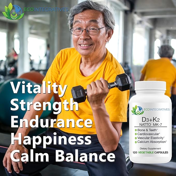 EcoIntegratives D3+K2 10000IU D3 Cholecalciferol 100mcg MK7 Nattokinase Bone Neuromuscular Cardiovascular &amp Immune Support Promotes Calcium Homeostasis Allergen Free 120 Capsules