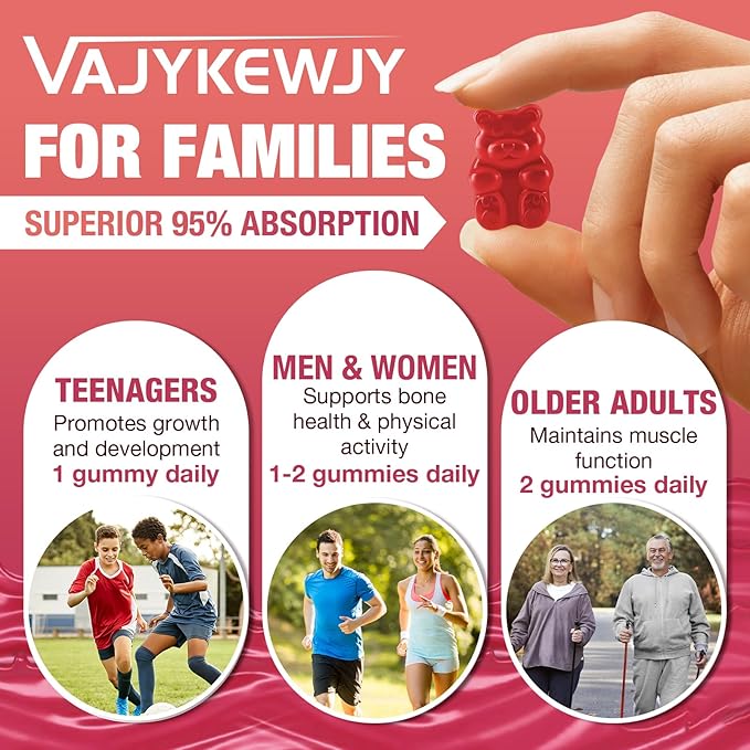 Calcium Citrate Gummies 1200mg for Adults &amp Kids - Bone &amp Teeth Support Easy Absorption Delicious Raspberry Flavor - Non-GMO Gluten Free Vegan - 120 Count