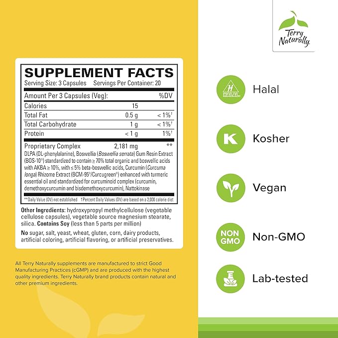 Terry Naturally Curamin - Curcumin Supplement for Circulation &amp Endorphin Support - Support for Occasional Discomfort - Aids Healthy Muscles - 60 Capsules (Pack of 2)