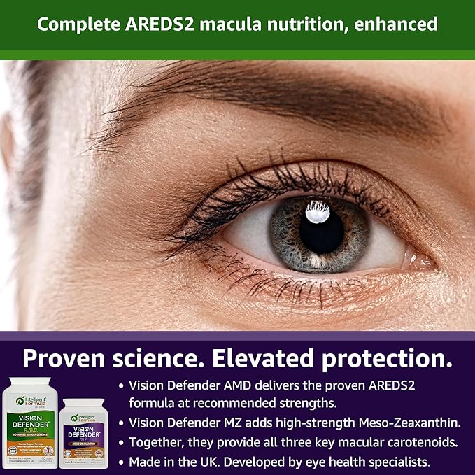Vision Defender AMD and Vision Defender MZ Macula Health Bundle - AREDS2 Formula Boosted by Optimum High Strength Meso-Zeaxanthin Vegan Health Supplement (90 Days Supply)