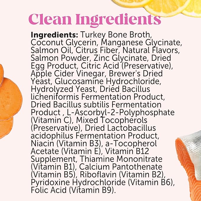 Dog Multivitamin Supplement with Salmon Oil for Dogs - Allergy Itch Relief Digestion Skin &amp Coat Health Liquid Supplement - Dog Food Topper Bone Broth with Prebiotics (12 oz)