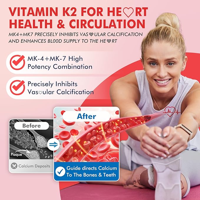 Vitamin K2 Gummies MK-7 200 mcg &amp MK-4 500 mcg for Women &amp Men Sugar Free Perfect 2-IN-1 Full Spectrum Vitamin K2 Supplement for Bone He❤rt Promotes Calcium Absorption Brain Teeth Immune