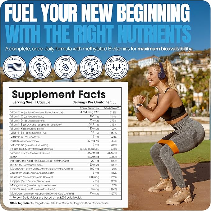 Shiny Leaf Methylated Bariatric Multivitamin Without Iron – Vitamins for Gastric Bypass &amp Sleeve 1 Daily Capsule W Methylated Folate B12 A C D K &amp More. Vegetarian Soy-Free USA Made (6