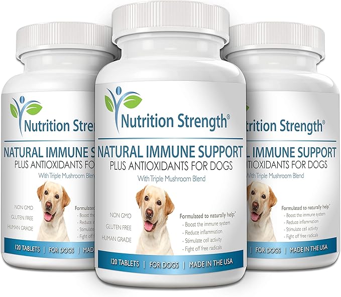 Immune Support for Dogs Plus Antioxidant Reishi Shiitake Maitake Turkey Tail Mushrooms for Dogs with Coenzyme Q10 Selenium Vitamin A 120 Chewable Tablets