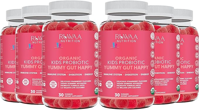 Daily Probiotics for Digestive Health. Organic Probiotic Gummies for Kids Digestion Supplement Stomach Discomfort. Chewable Children’s Probiotics Kids Probiotic Prebiotic Gummies Vegan 120ct (6)
