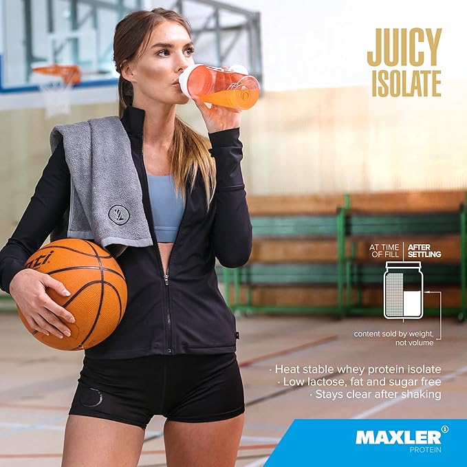Maxler Juicy Isolate Protein Powder - Clear Whey Isolate - Low Lactose Fat Free Sugar Free Muscle Recovery Drink for Pre &amp Post Workout - Coconut 1.1 lb (20 Servings)