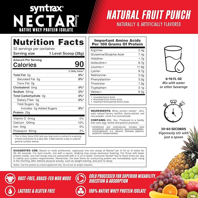 Syntrax Nectar Naturals All Natural Whey Protein Isolate Smooth &amp Juicy Natural Fruit Punch 2 lbs.