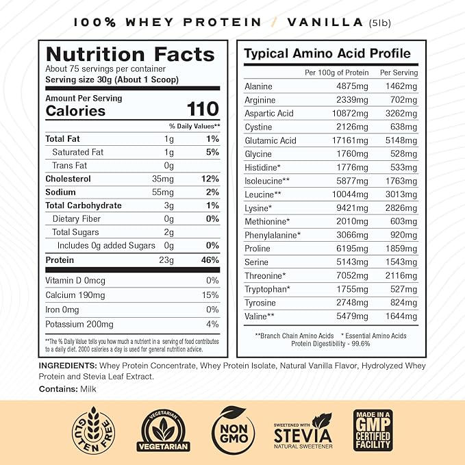 Muscle Feast 100% Whey + Creatine Bundle: (1) 100% Whey Protein (Vanilla 5lb) + (1) Creatine Powder (Unflavored 300g)