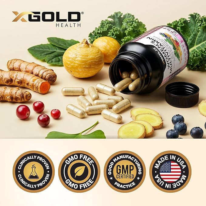 Vegan Women's Daily Multivitamin 50 Plus with Organic WholeFood Based Natural Ingredients Ginger Maca Multi-Vitamin B Complex &amp More - Energy Support Immune System Booster -90 Capsules