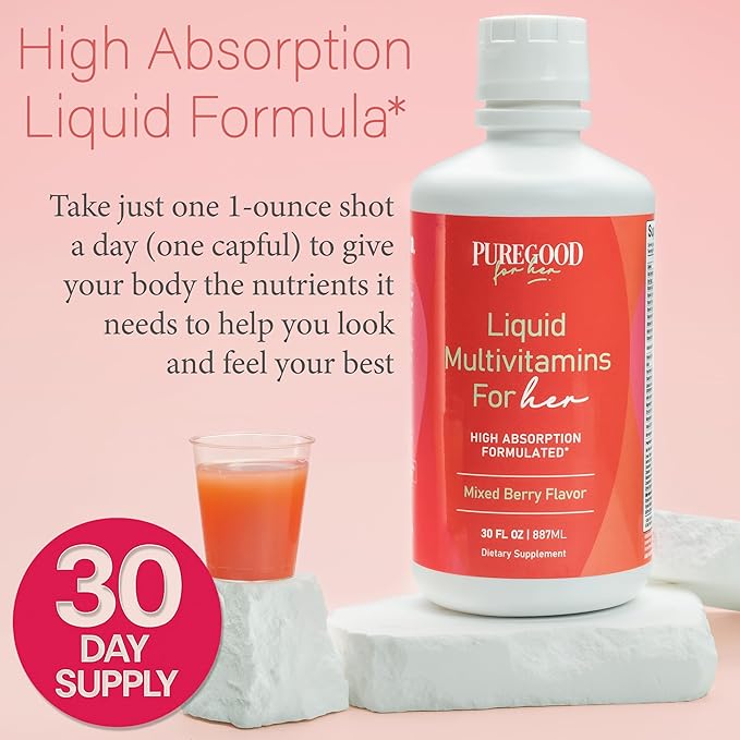 Women’s Liquid Multivitamin | 70+ Nutrients Superfoods &amp Omegas | Made in USA | Vegan Non-GMO Sugar Free | Mixed Berry | 30 Fl Oz (30 Servings)