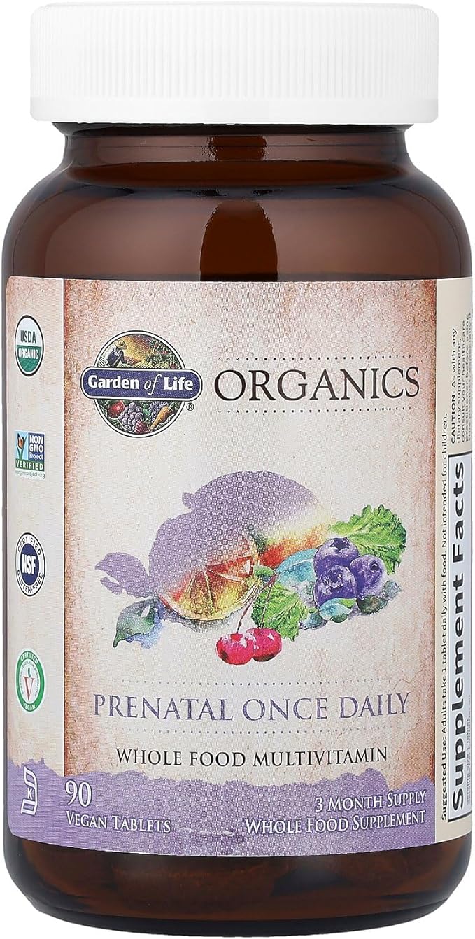 Garden of Life Prenatal Vitamins for Women Organics Folate for Energy &amp Healthy Fetal Development Non-constipating Iron Vitamin C B6 B12 D3 Non-GMO Gluten-Free Vegan 90 Day Supply