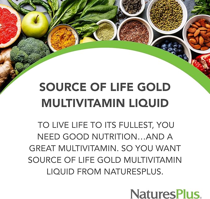 NaturesPlus Source of Life GOLD Multivitamin Liquid - 30 fl oz Pack of 2 - Includes Vitamins D3 B12 K2 &amp Over 120 Whole Food Nutrients - 60 Total Servings