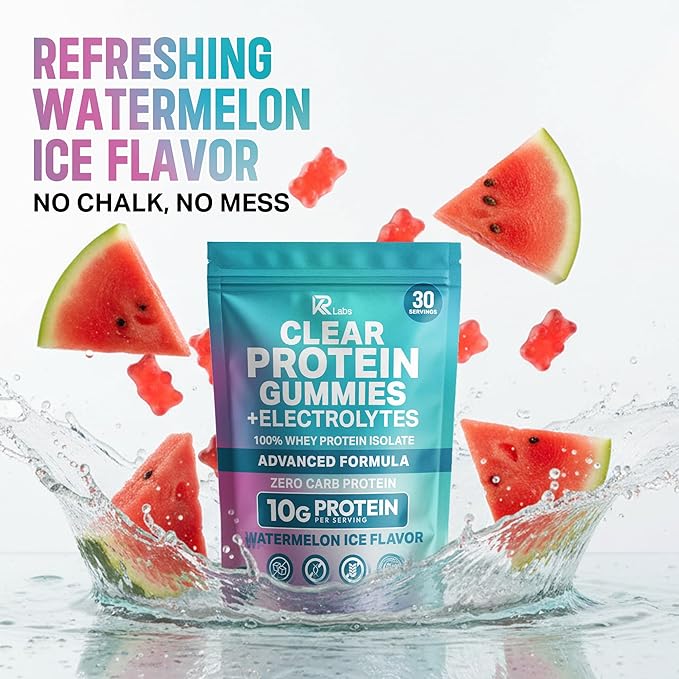Zero Carb 100% Clear Whey Isolate Protein Gummies + Electrolyte | 300g Total Protein per Bag | Plant Based Ingredients with Vitamins for Men &amp Women Gluten Free Non-GMO | Watermelon |120 Count