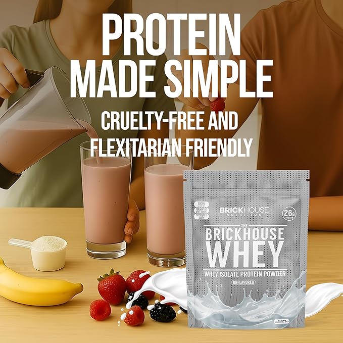 BRICKHOUSE NUTRITION Whey Protein | Fermented Whey Isolate Protein Powder | Lactose-Free Post-Workout Recovery Powder - Unflavored (1-Pack)