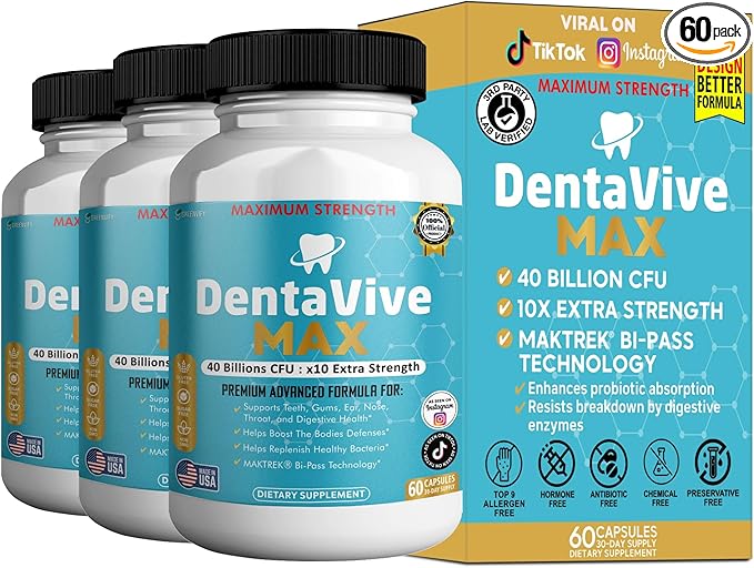 DentaVive Max Probiotic Supplement 40 Billion CFU 60 Capsules Premium Oral Health Support for Teeth Gums Digestive Health (3)