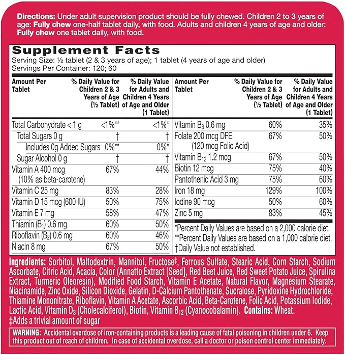 Flintstones Chewable Kids Vitamins with Iron Multivitamin for Kids &amp Toddlers with Vitamin D Vitamin C &amp More 60ct (Pack of 2)